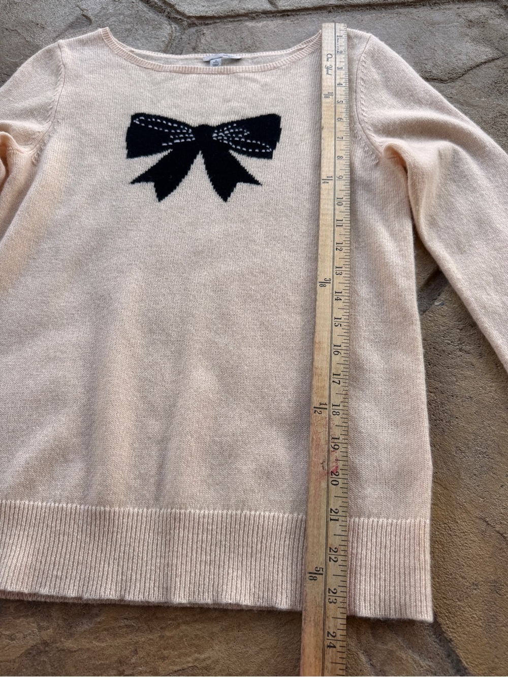 Halogen Wool Cashmere Blend Bow Intarsia Sweater Blush Pink Black Size SP - Picture 9 of 11
